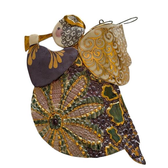 Artesian Handcrafted Clay Art Pottery Glazed Angel Ornament Hand painted 5” - Picture 8 of 8